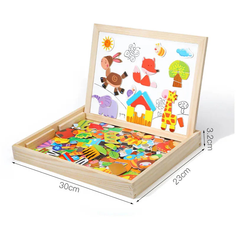 Wooden Magnetic Puzzle & Drawing Board Set
