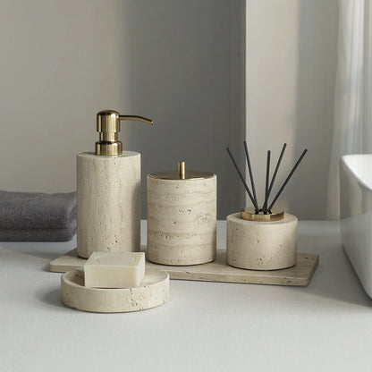 Travertine-Style Bathroom Accessories Set