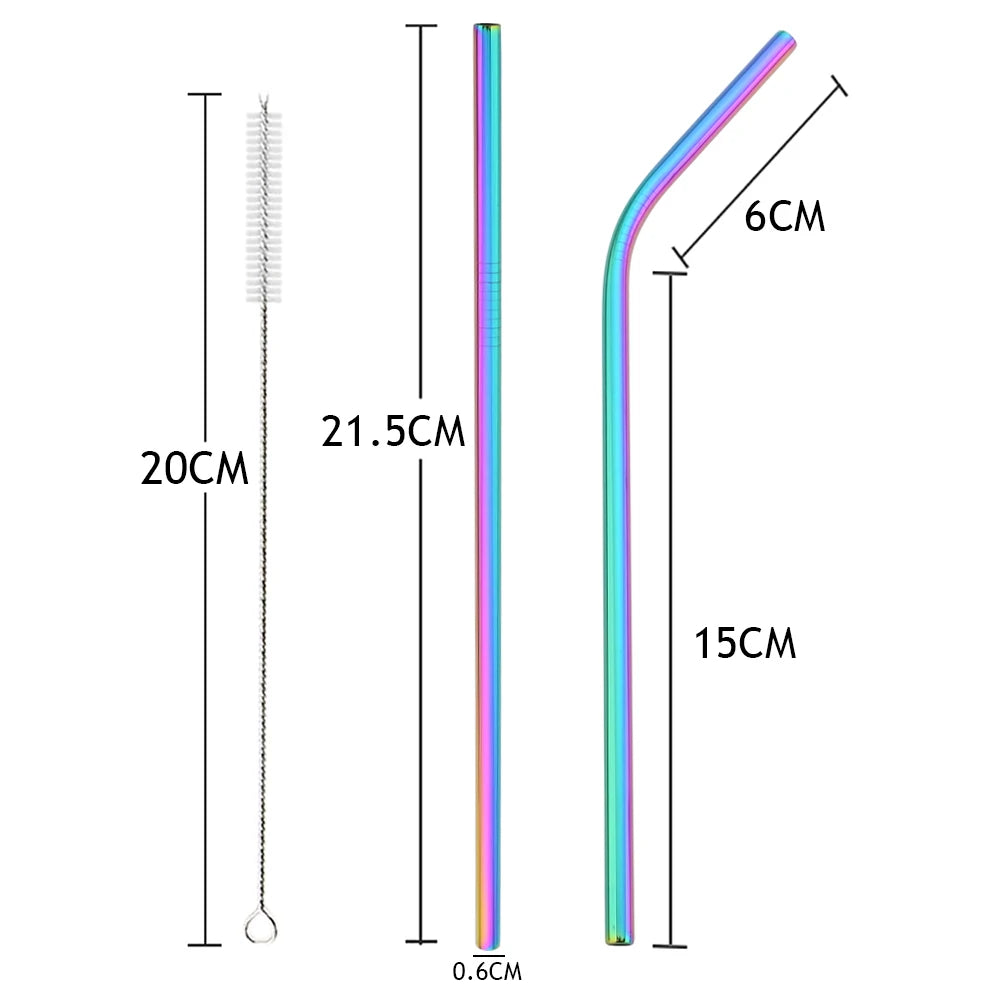 Reusable 304 Stainless Steel Metal Drinking Straws Set with Cleaning Brush