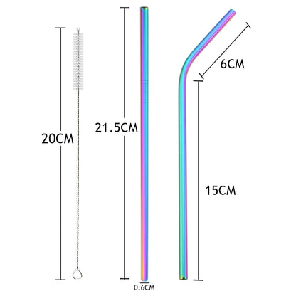 Reusable 304 Stainless Steel Metal Drinking Straws Set with Cleaning Brush