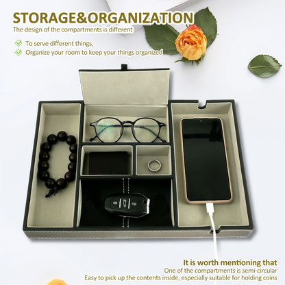 PU Desktop Organizer Valet Tray with Compartments
