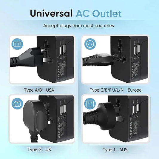 Universal Travel Adapter with USB & USB-C Charging