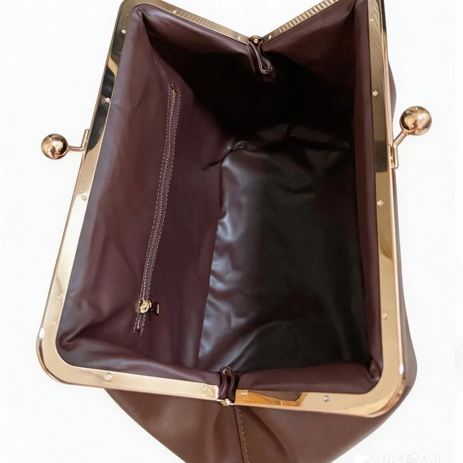 Women's PU Leather Kiss Lock Shell Handbag