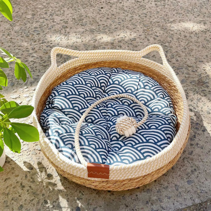 Handwoven Wicker Cat Bed