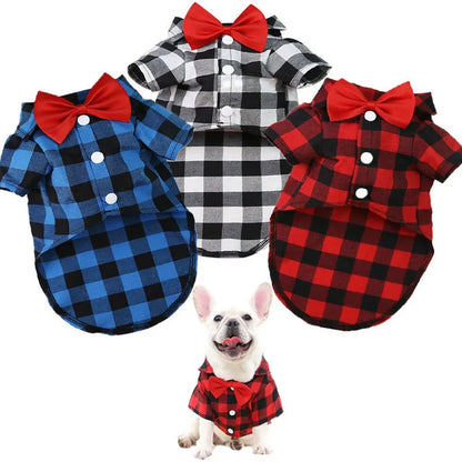 Plaid Dog Shirt with Bow Tie for Small & Medium Pets