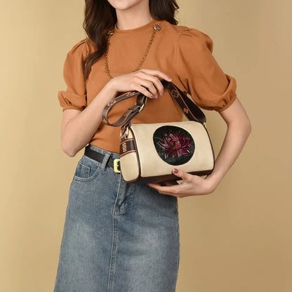 Casual Floral Embossed Leather Crossbody Shoulder Bag