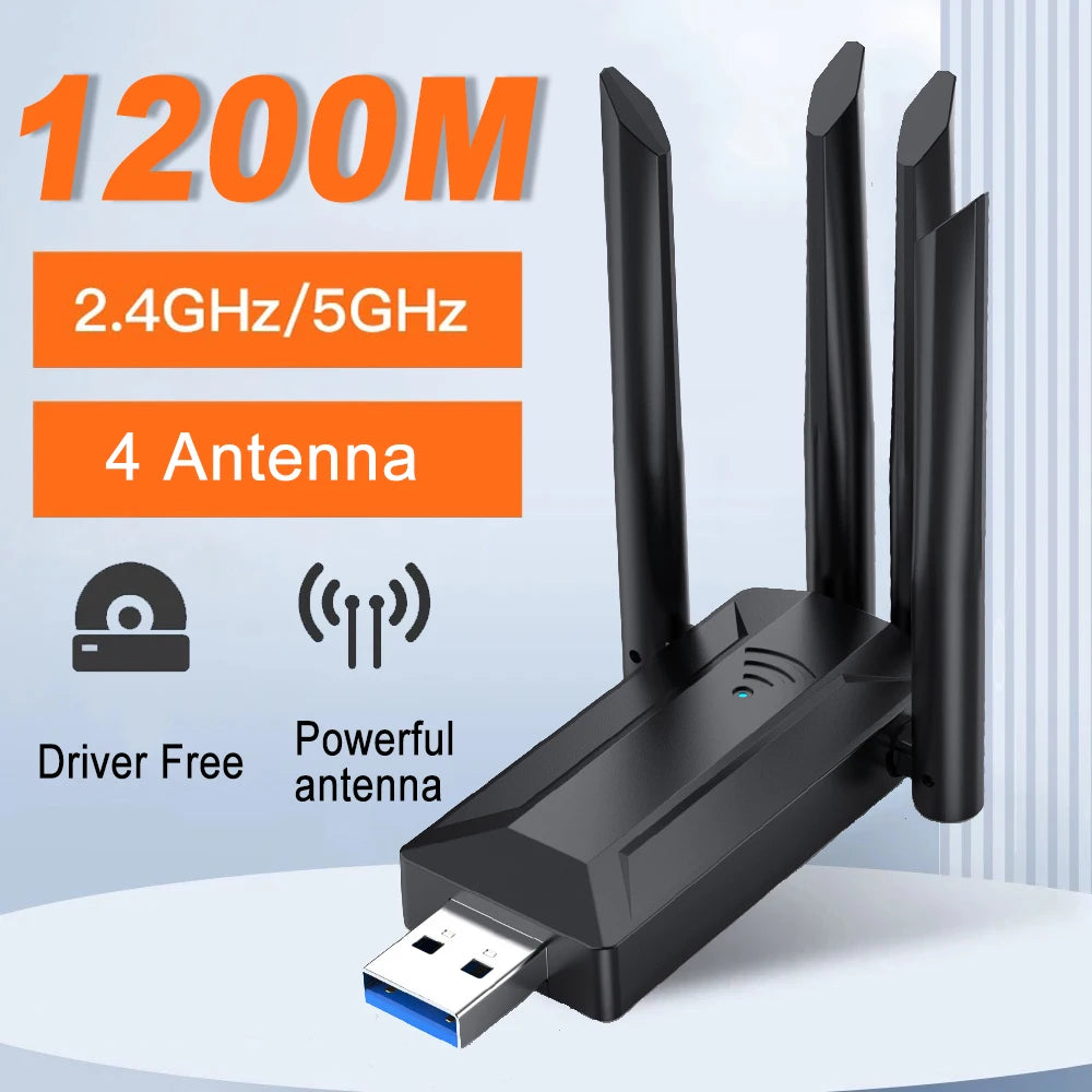 1200M USB 3.0 Dual-Band WiFi Adapter 2.4GHz/5GHz with 4 External Antennas