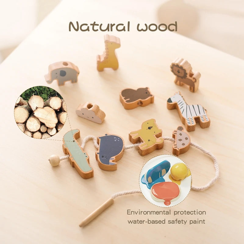 Wooden Animal Threading Toy Set