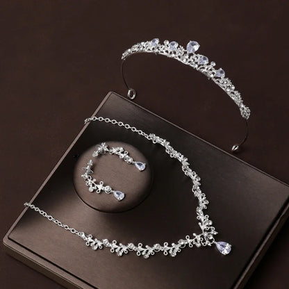 Bridal Crown Necklace Earrings Jewelry Set