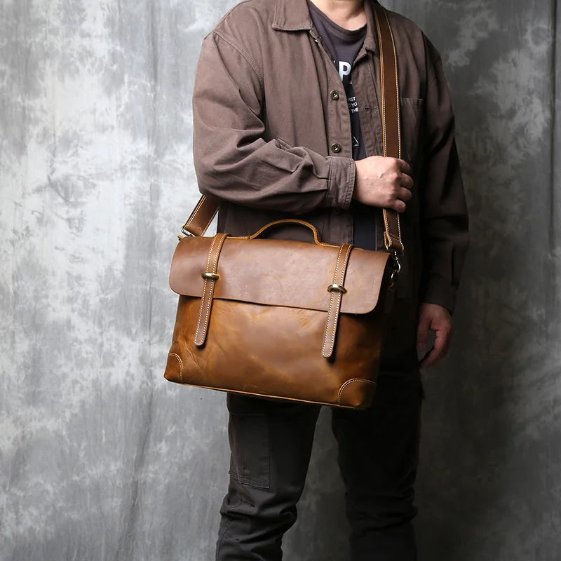 Crazy Horse Leather Men's Vintage Handbag