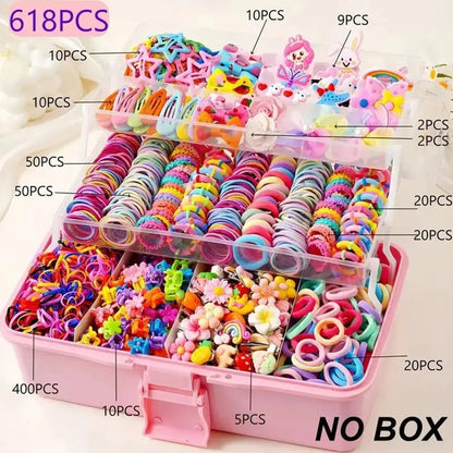 Girls Hair Accessories Set with Elastic Bands & Barrettes