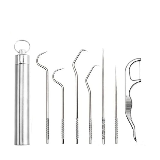 Reusable Stainless Steel Toothpick Set with Portable Storage Case