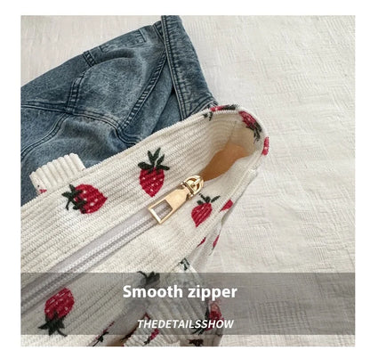 Corduroy Strawberry Print Tote Bag