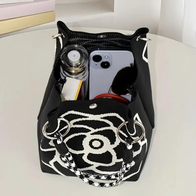 Floral Knit Tote Shoulder Bag