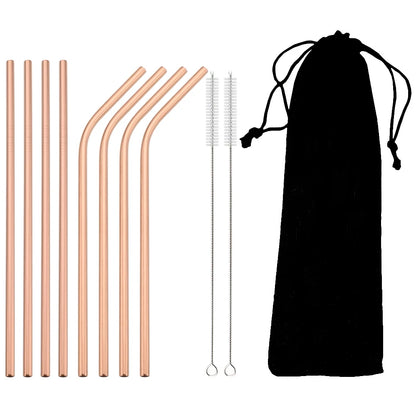 Reusable 304 Stainless Steel Metal Drinking Straws Set with Cleaning Brush