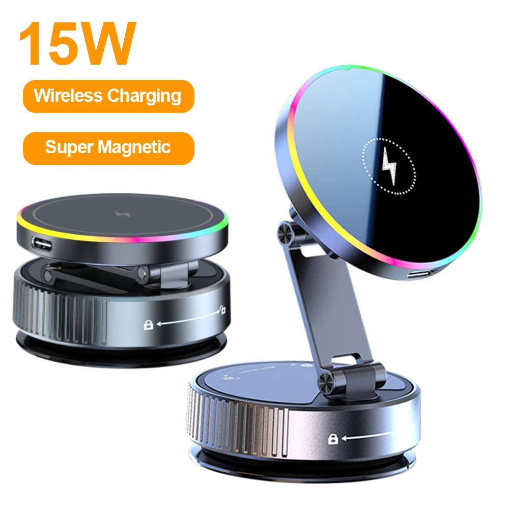 15W Wireless Car Charger Phone Holder with RGB Light