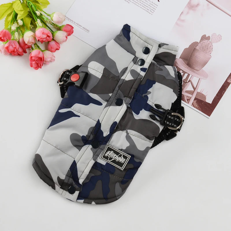 Winter Dog Vest Jacket with Harness