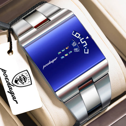 Men's Rectangle Stainless Steel Quartz Watch
