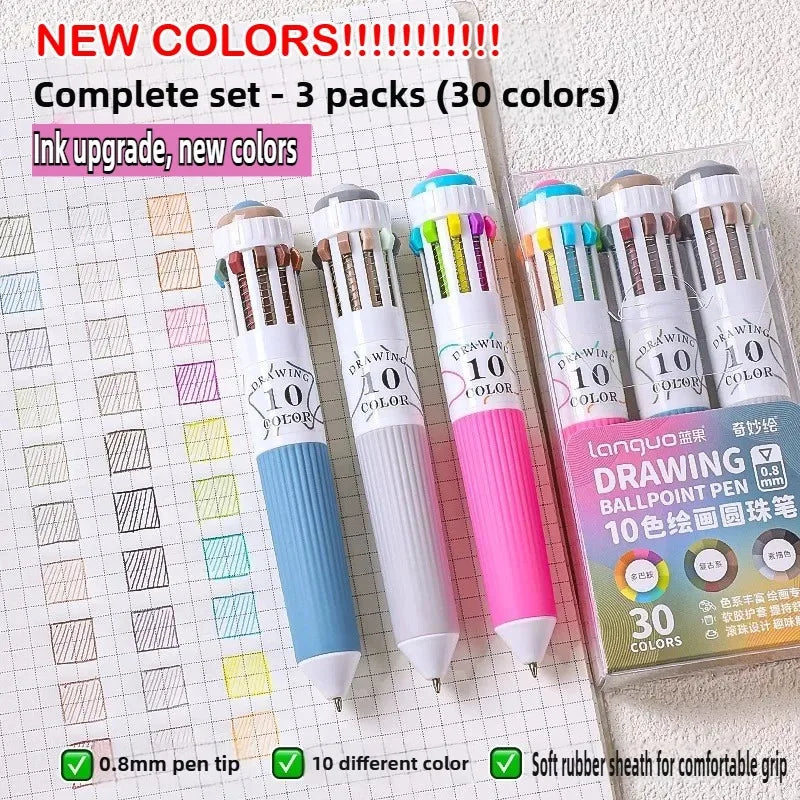 0.8mm Soft Grip Multi-Colour Ballpoint Pen for Drawing & Writing