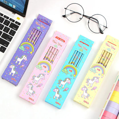 12Pcs/Set Cute Kawaii Cartoon Unicorn Drawing Pencil