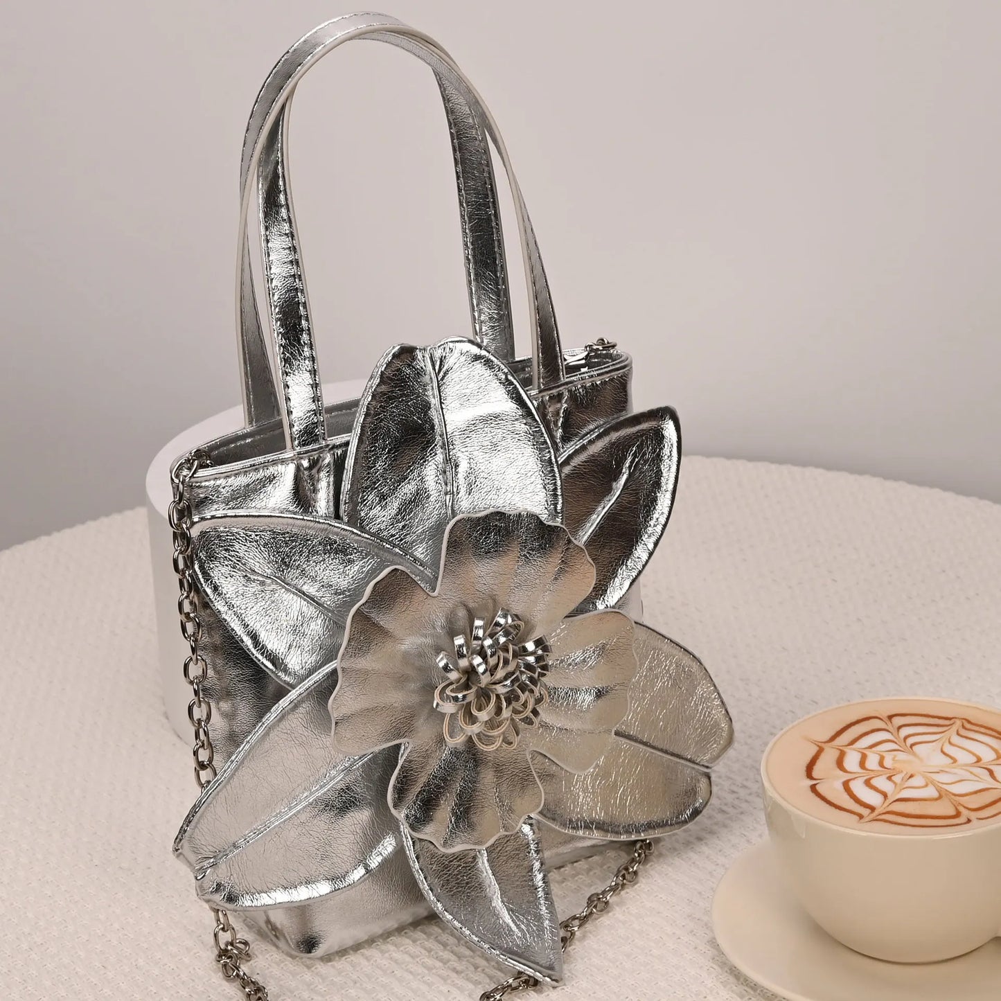 3D Floral PU Leather Bucket Handbag