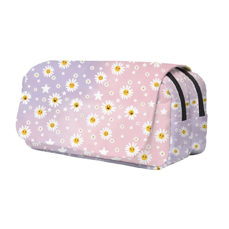 Daisy Print Double Layer Pencil Bag