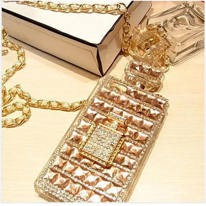 Diamond Perfume Bottle Chain Handbag Cover For iPhone 15 14 13 12 11 Pro X XS