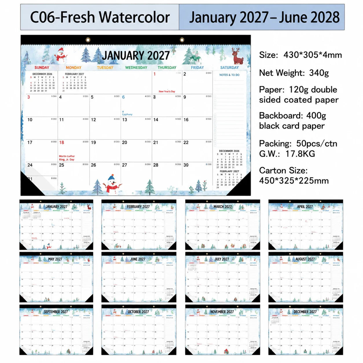 2027 Large Wall Calendar Planner – 18 Month Monthly Organizer