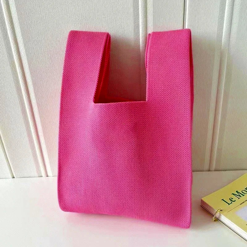 Handmade Knit Mini Tote Bag – Women’s Stripe Wrist Handbag