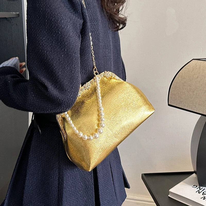 Luxury Pearl Chain Minaudière Shoulder Bag