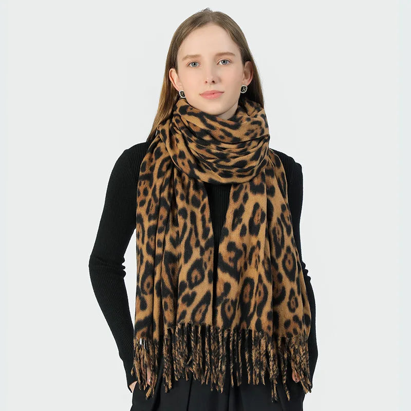 Women’s Leopard Tassel Winter Scarf