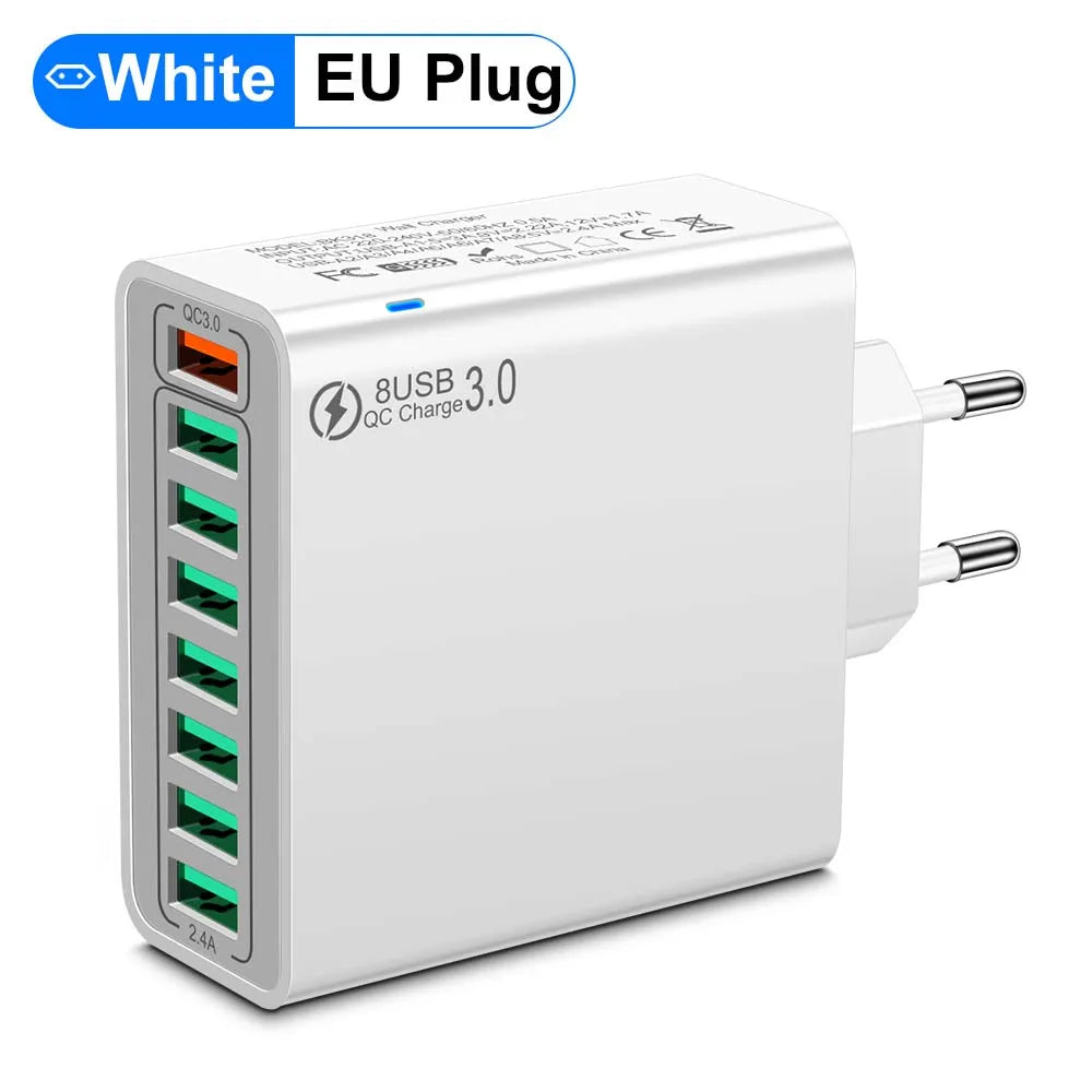 8-Port USB Fast Charging Wall Charger Adapter