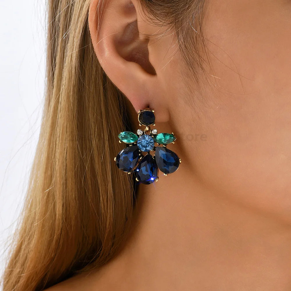 Geometric Flower Rhinestone Decor Drop Earrings