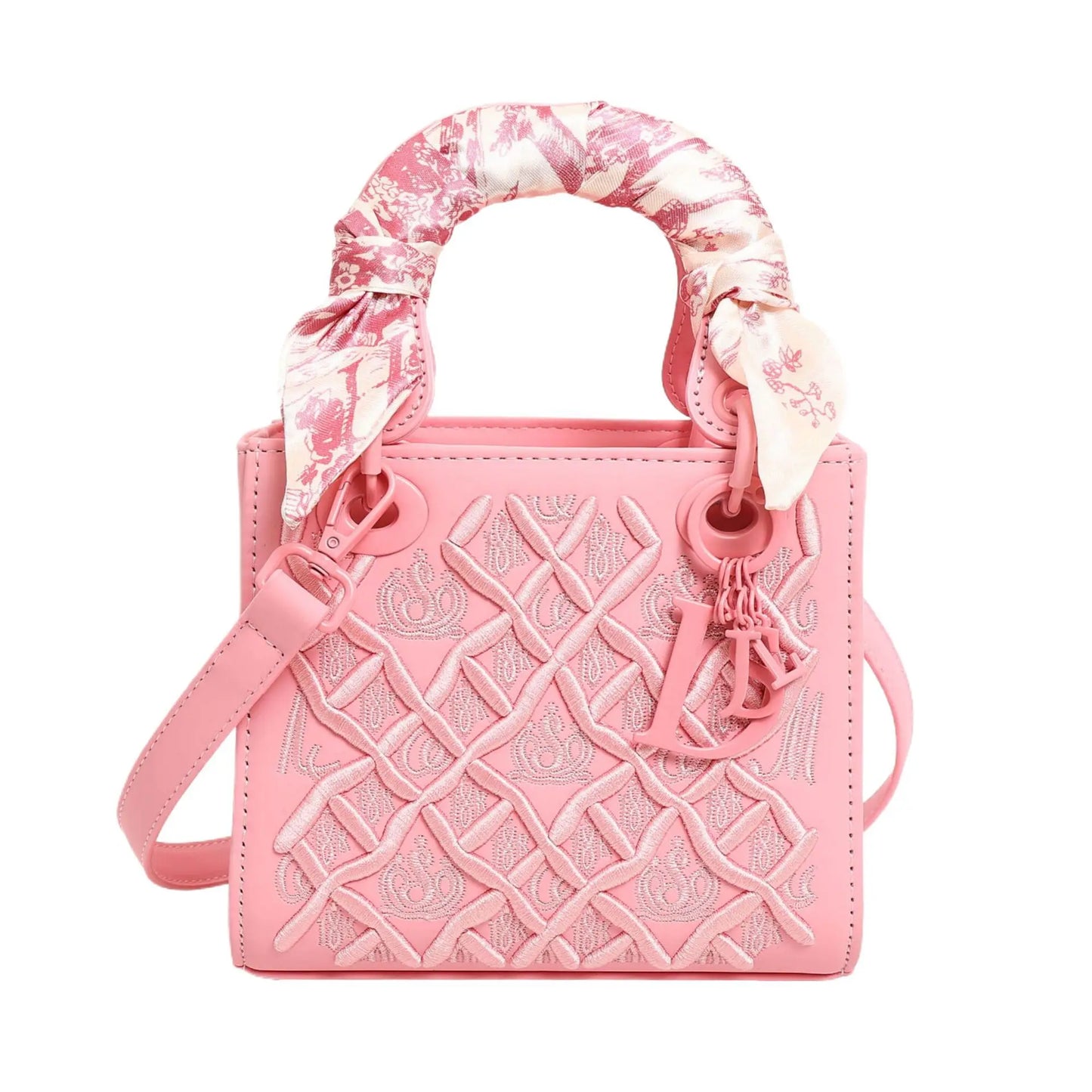 Embroidered Top Handle Crossbody Bag with Scarf