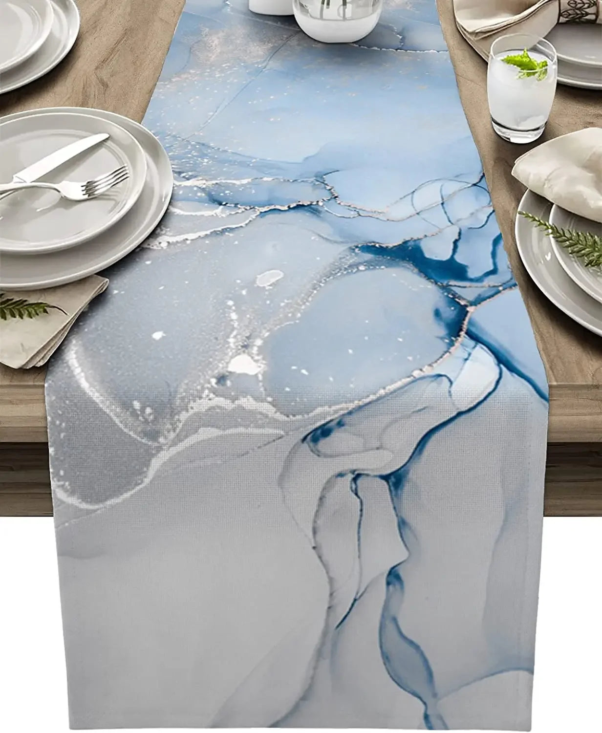 Black Grey Marble Linen Table Runner