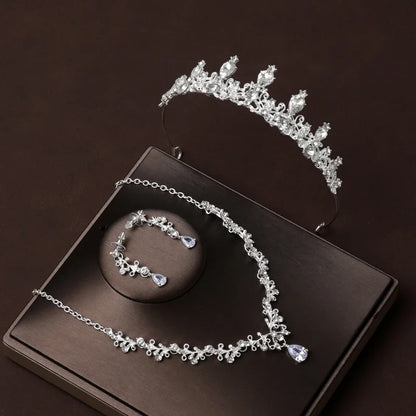 Bridal Crown Necklace Earrings Jewelry Set