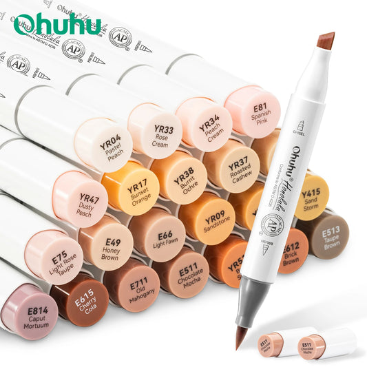 24-Color Dual Tip Portrait Art Markers with Colorless Blender