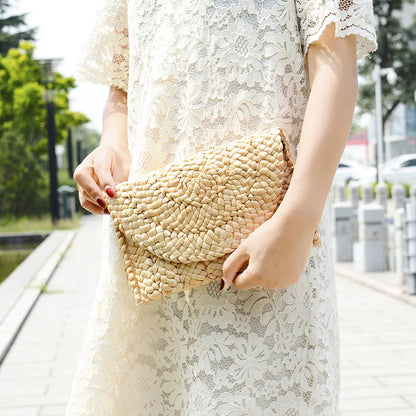 Women’s Handwoven Straw Envelope Clutch Bag