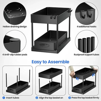 Bathroom 2 Tier Telescopic Storage Rack