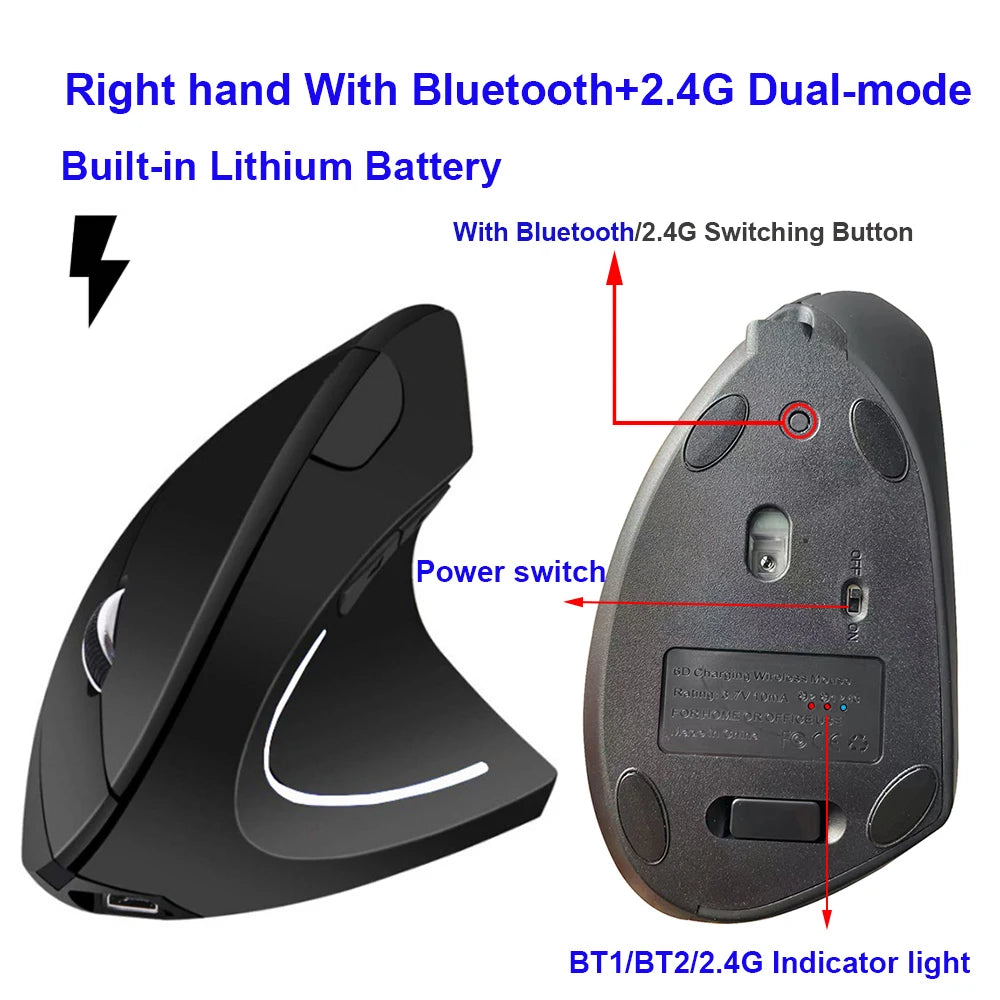 Vertical Bluetooth & 2.4G Ergonomic Computer Mouse