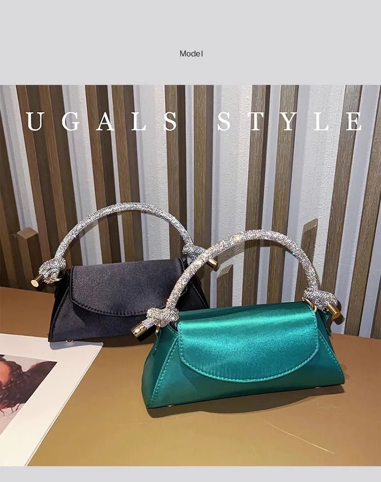 Satin Crystal Handle Evening Bag