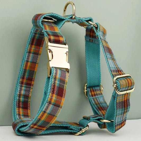 Personalized Plaid Dog Collar, Harness & Leash Set