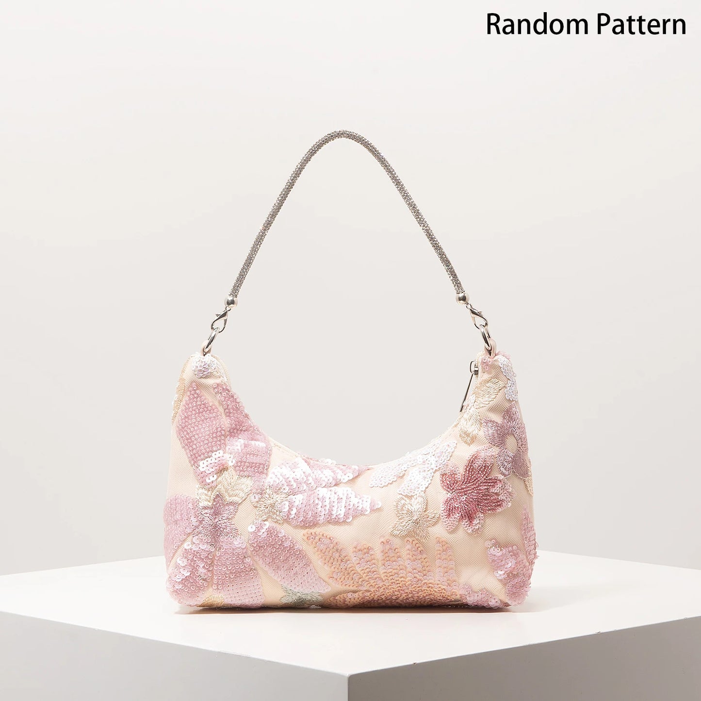 Floral Embroidered Sequin Shoulder Bag