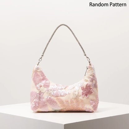 Floral Embroidered Sequin Shoulder Bag