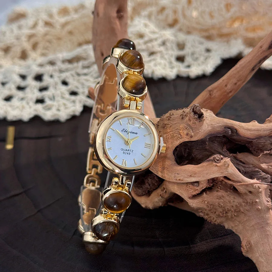 Gold-Tone Gemstone Accent Quartz Watch