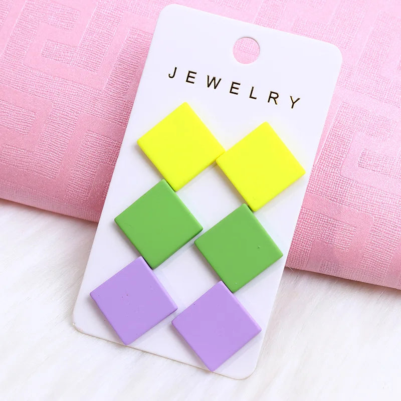 Acrylic Round Square Hexagonal Heart Stud Earrings