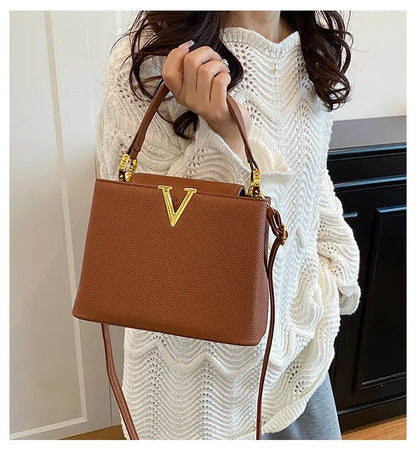 Buckled Leather Shoulder Handbag