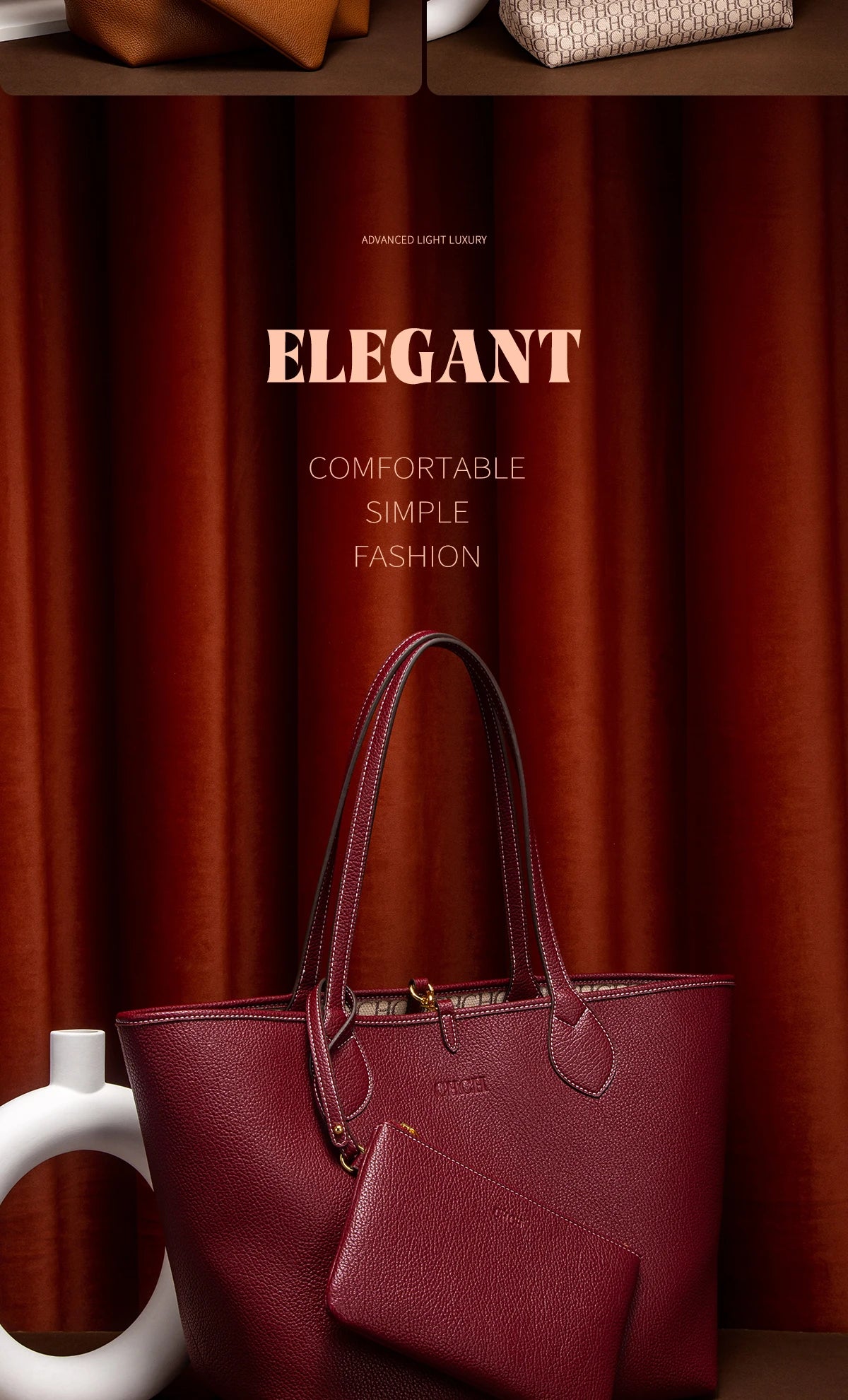 Women’s PU Leather Tote Bag with Matching Pouch