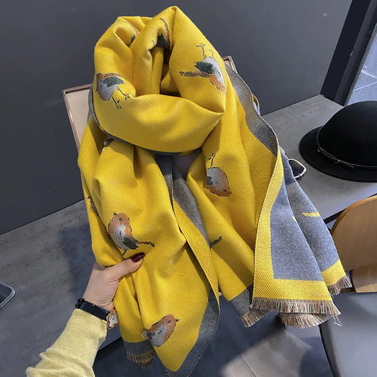 Women’s Winter Bird Print Warm Scarf
