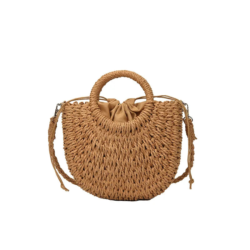 Handwoven Straw Rattan Crossbody Beach Bag